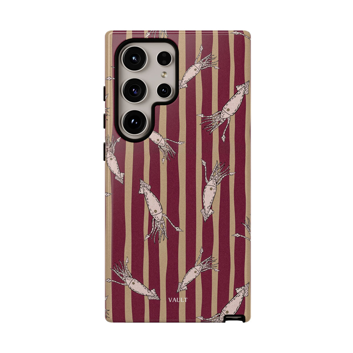 Phone Case - Vintage Shrimp Pattern on Burgundy Stripes