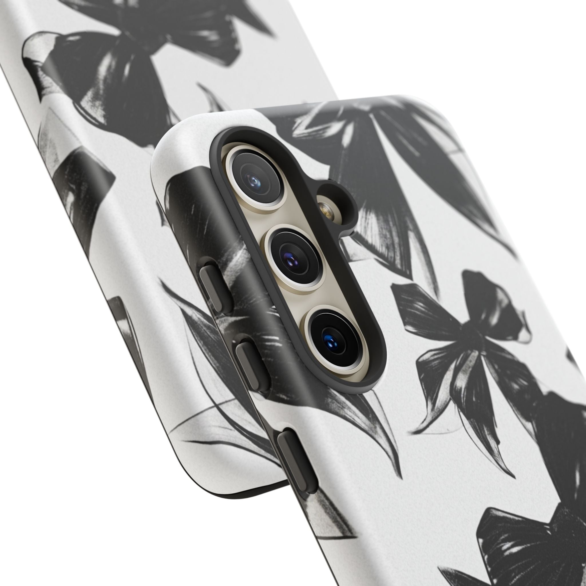 Floral Brushstroke Phone Case — Black & White Botanical Tough Case