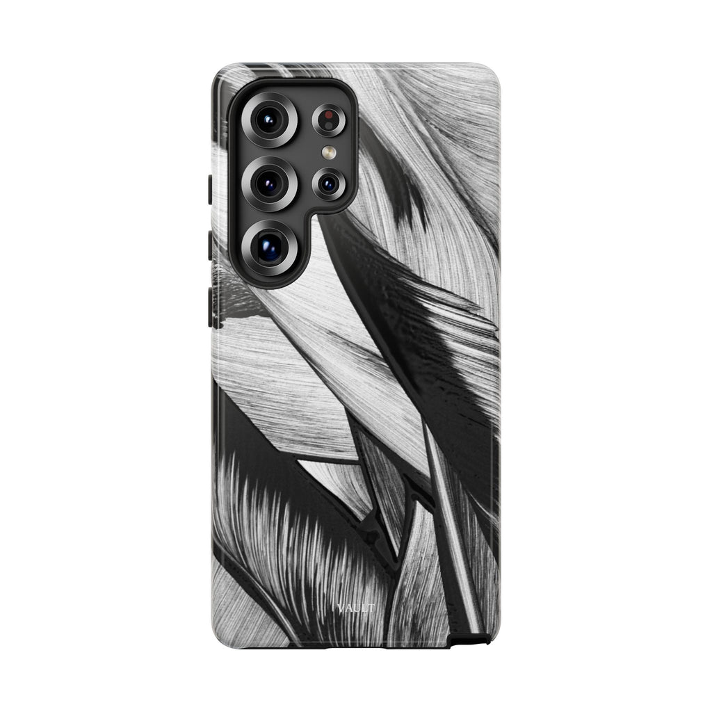 Monochrome Tropical Leaf Tough Phone Case — Black & White Botanical Protective Cover