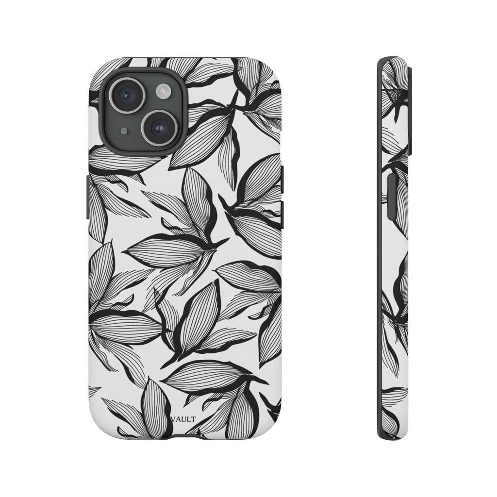 Floral Leaves Tough Phone Case – Black & White Botanical Protection