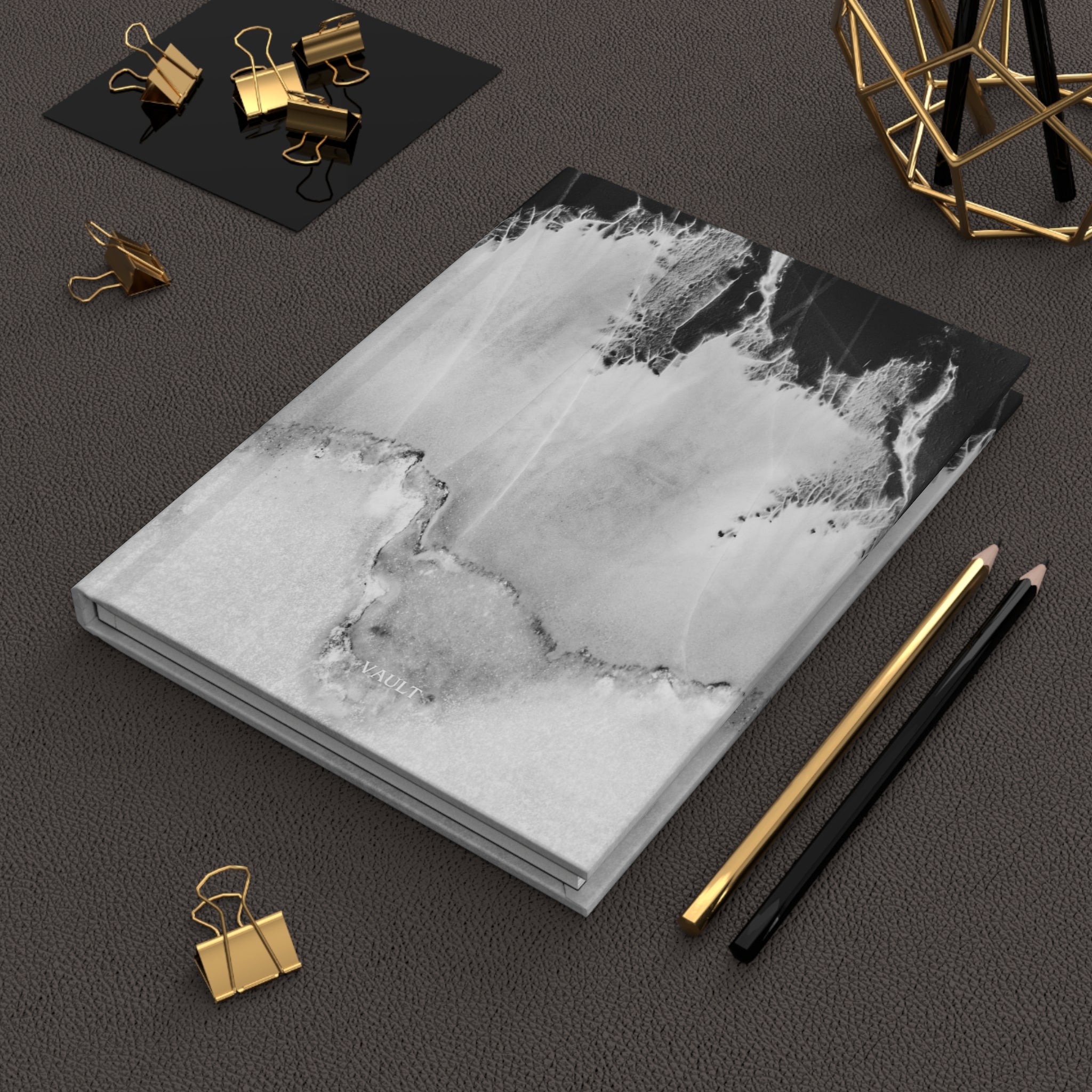 Marble Wave Hardcover Journal — Black & White Abstract Notepad