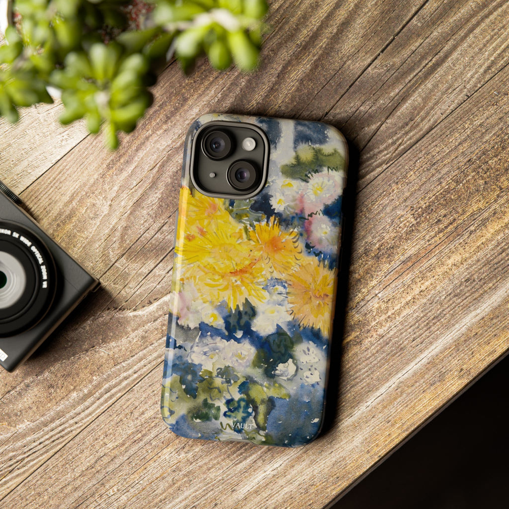 Floral Watercolor Phone Case – Yellow Chrysanthemums Design