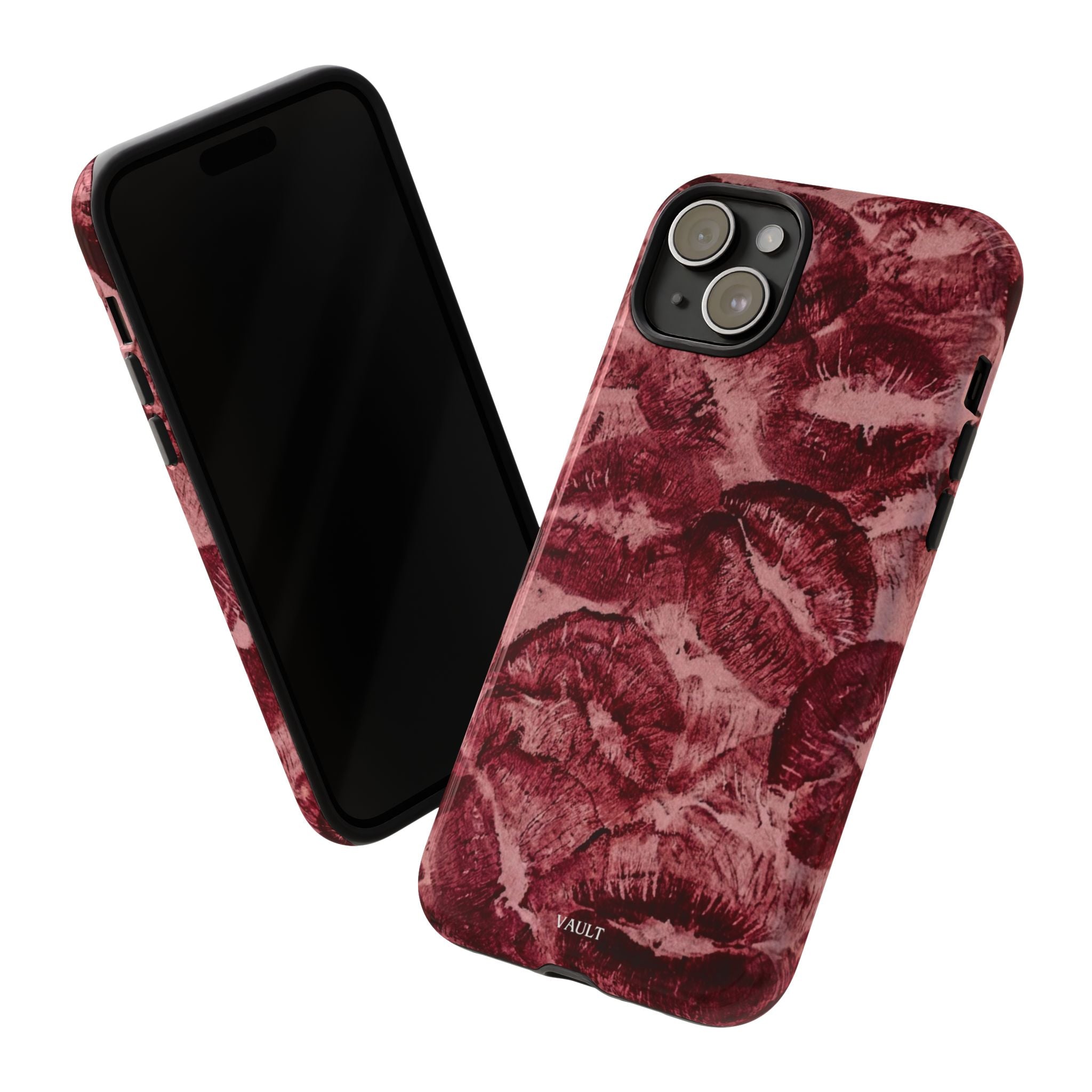 Kiss Print Phone Case – Burgundy Lip Pattern Protective Phone Cover
