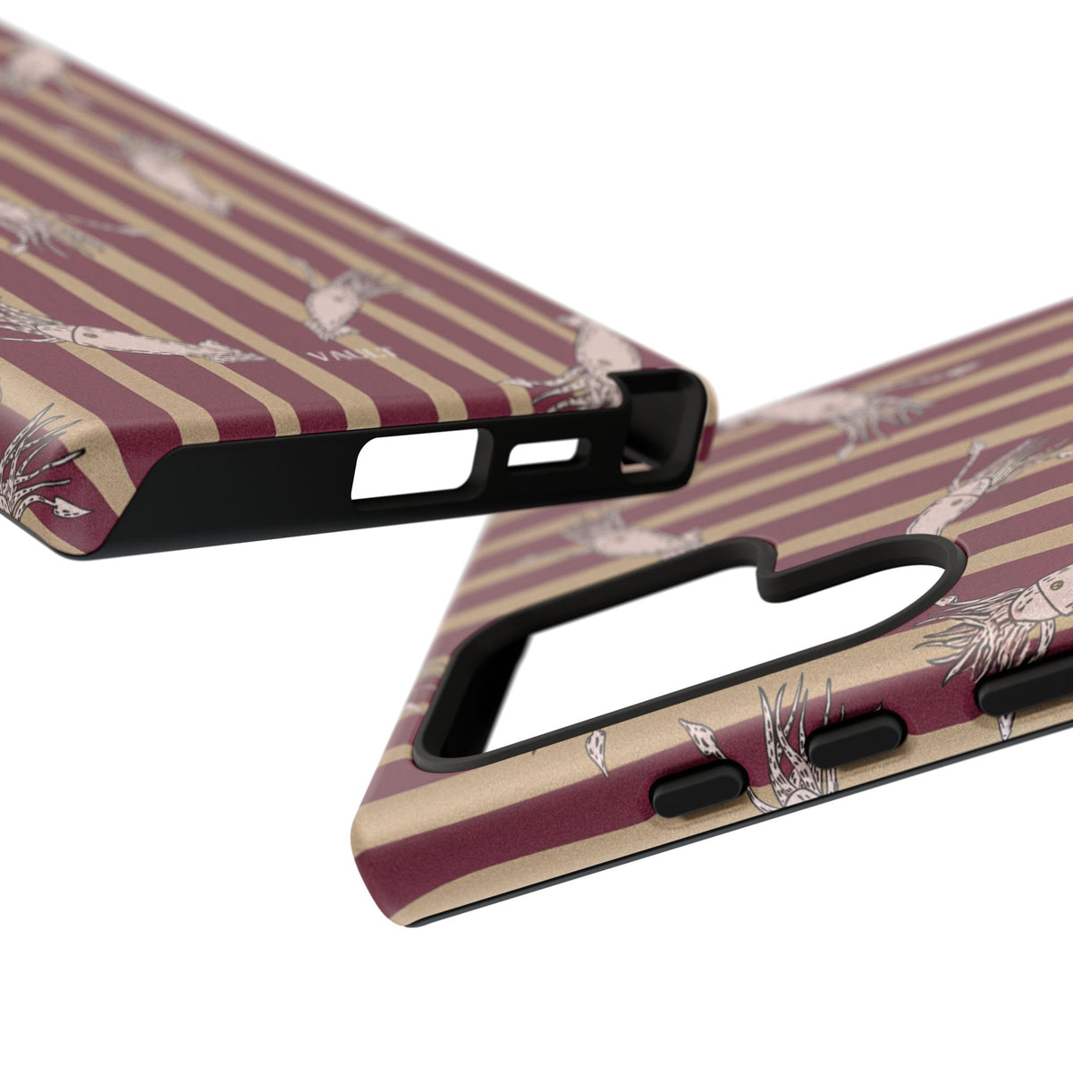 Phone Case - Vintage Shrimp Pattern on Burgundy Stripes