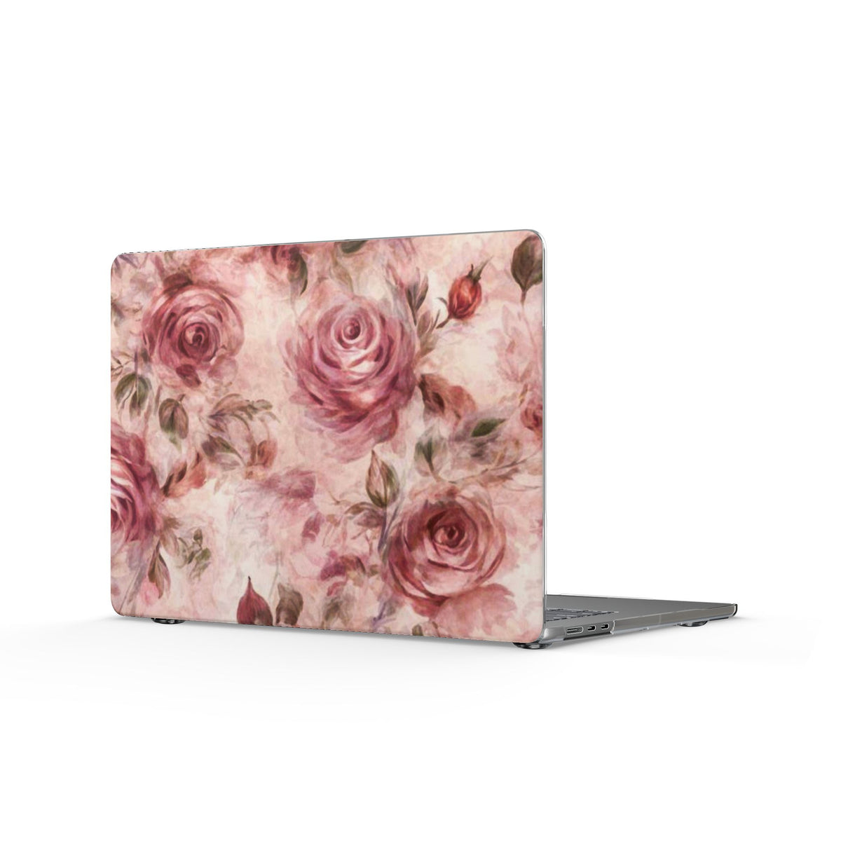 Floral Rose Clear MacBook Case — Vintage Pink Watercolor Roses Laptop Cover