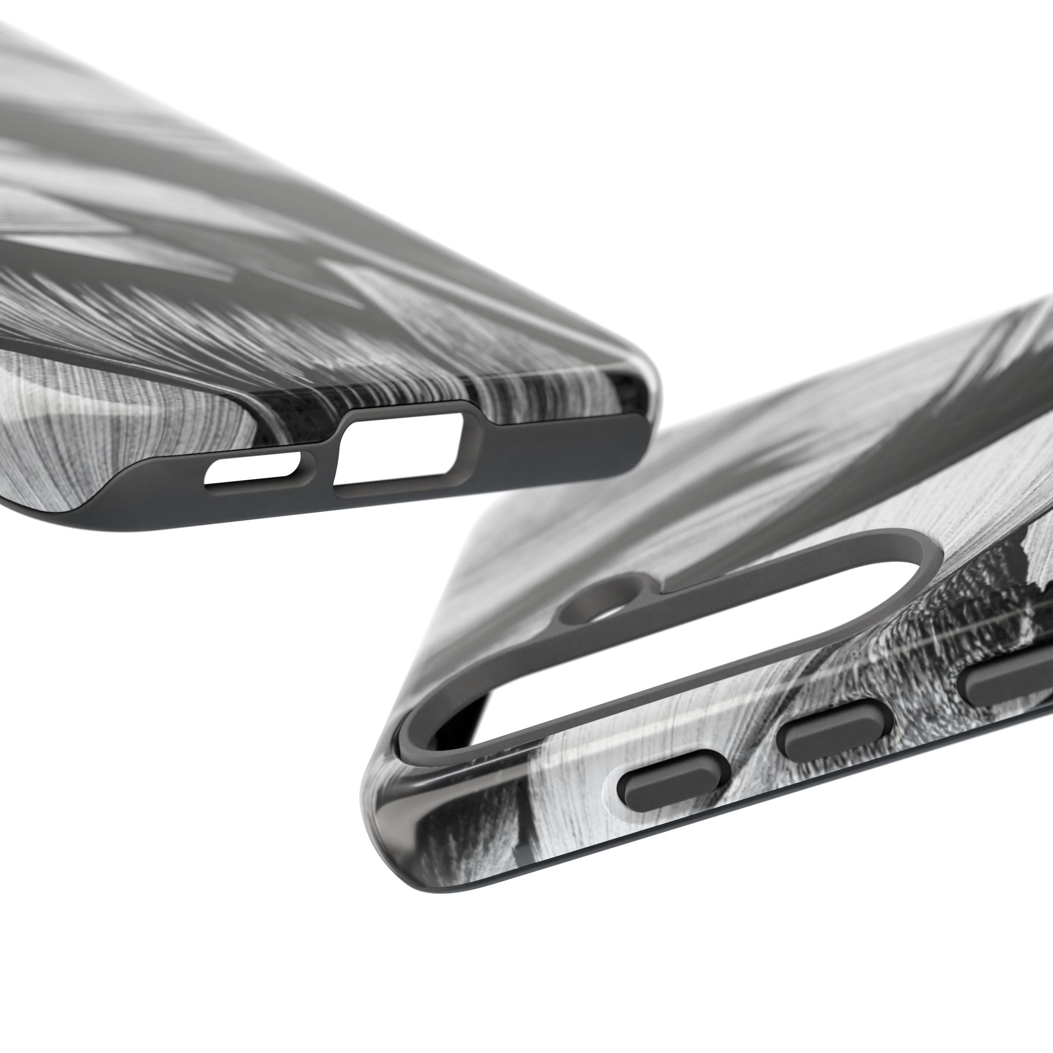 Monochrome Tropical Leaf Tough Phone Case — Black & White Botanical Protective Cover