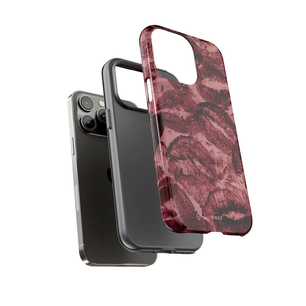 Kiss Print Phone Case – Burgundy Lip Pattern Protective Phone Cover