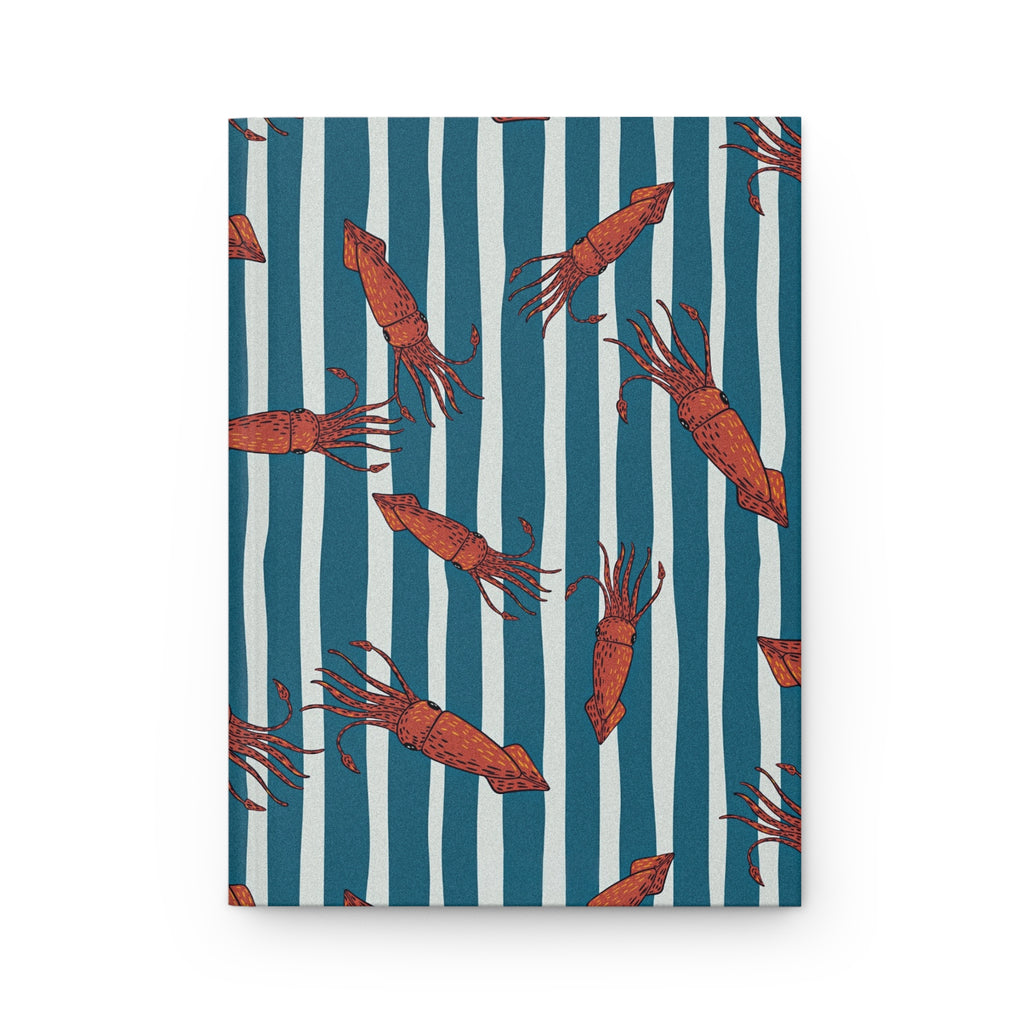 Shrimp Pattern Hardcover Journal — Nautical Striped Seafood Notebook