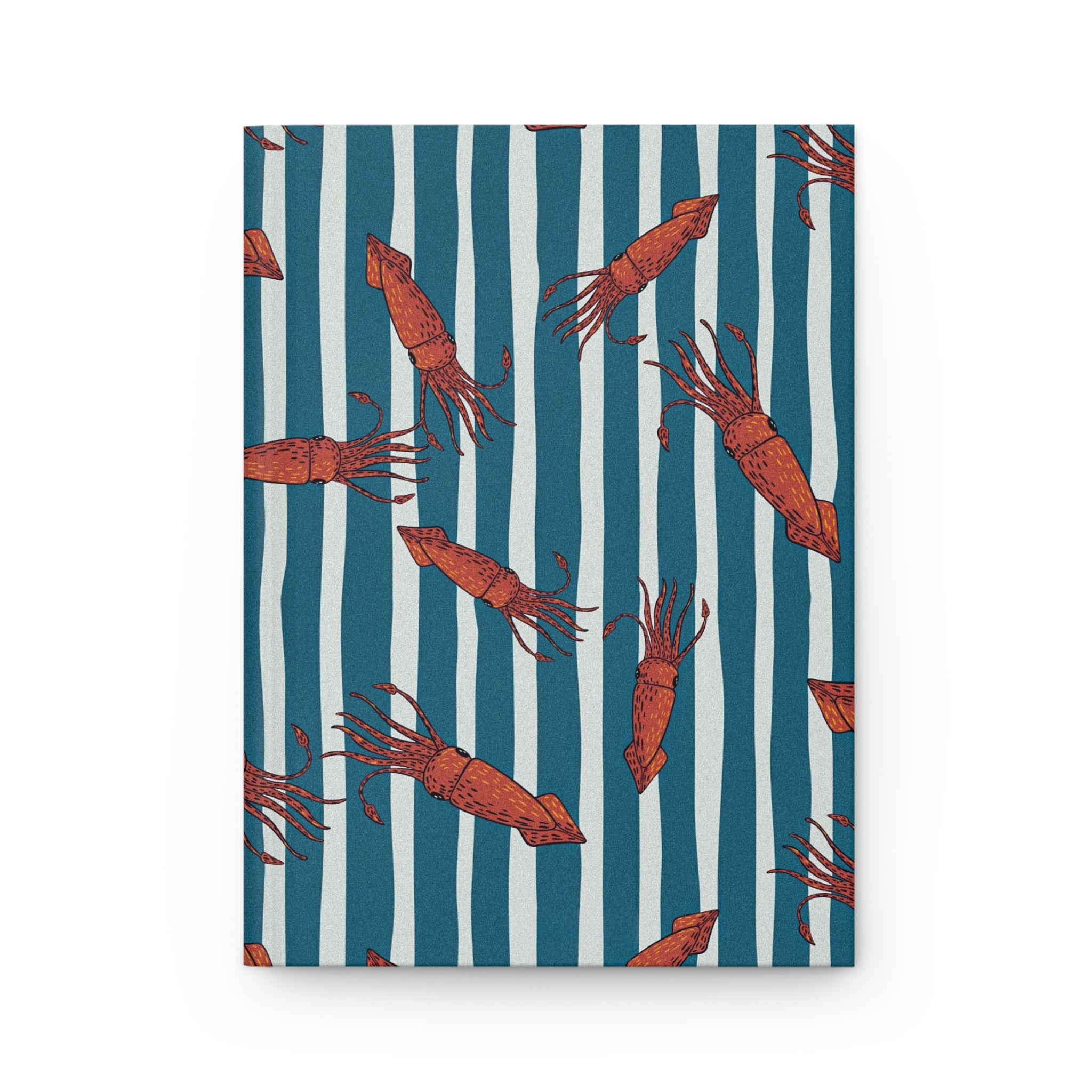 Shrimp Pattern Hardcover Journal — Nautical Striped Seafood Notebook