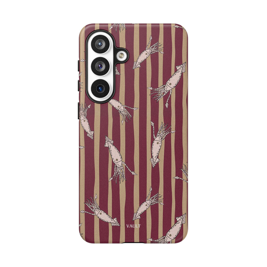 Phone Case - Vintage Shrimp Pattern on Burgundy Stripes