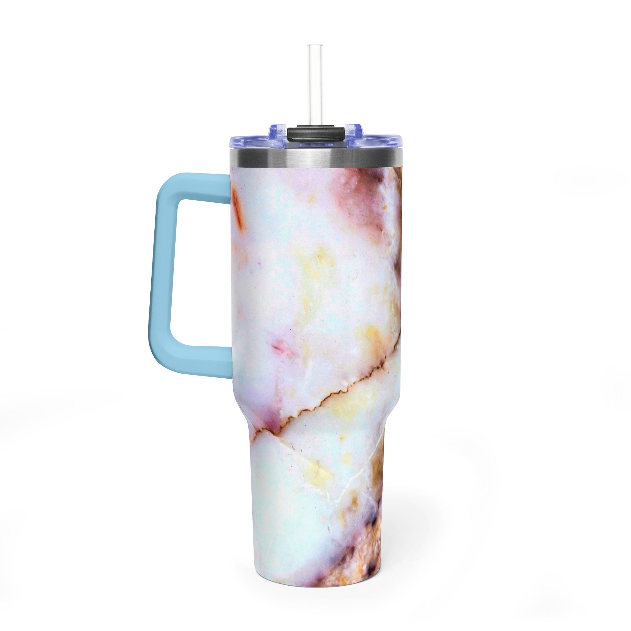 40oz Marble Rose Quartz Vacuum Tumbler – Insulated Travel Mug