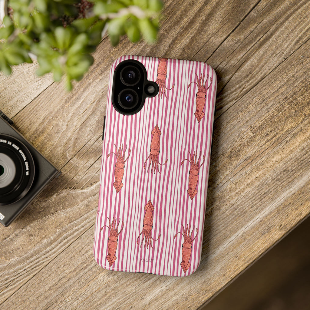 Squid Stripe Phone Case — Pink Nautical Sea Creature Pattern