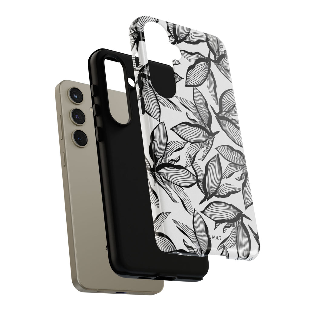 Floral Leaves Tough Phone Case – Black & White Botanical Protection