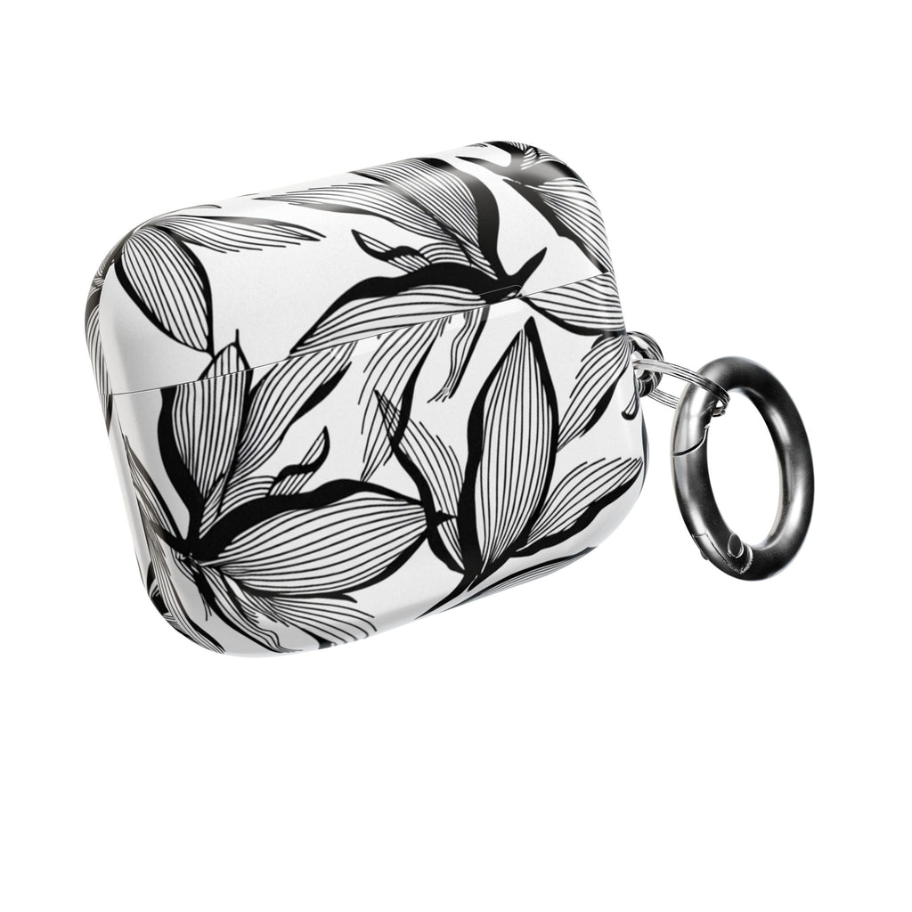 Floral Monochrome AirPod Case — Black & White Leaf Pattern