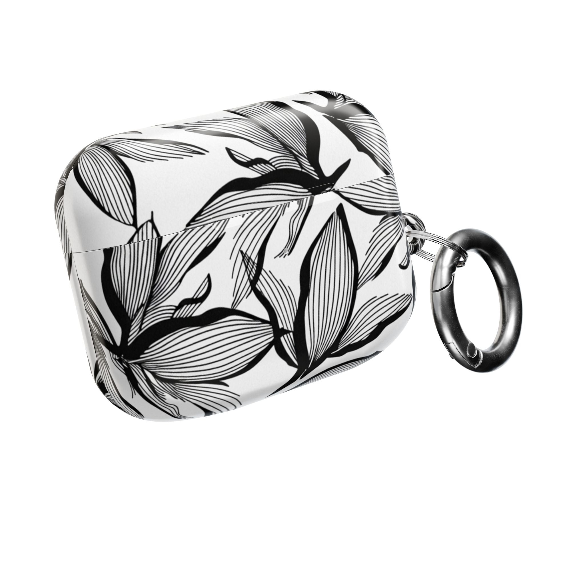 Floral Monochrome AirPod Case — Black & White Leaf Pattern
