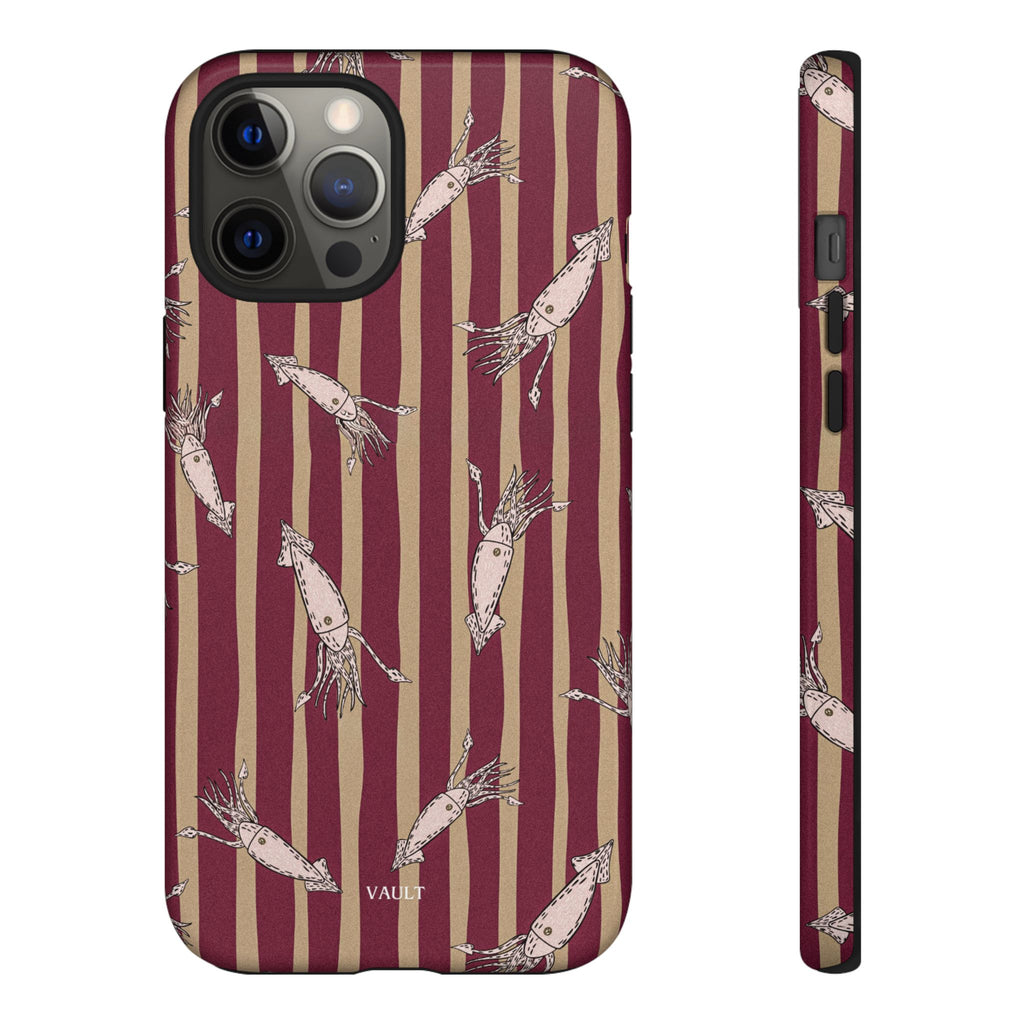 Phone Case - Vintage Shrimp Pattern on Burgundy Stripes