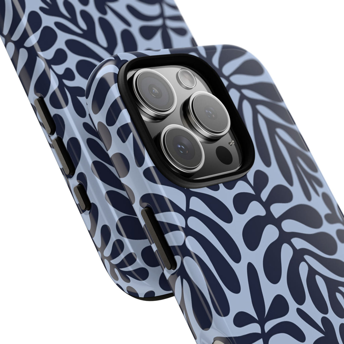 Floral Fern Tough Phone Case – Navy Blue on Light Blue, Protective Slim Cover