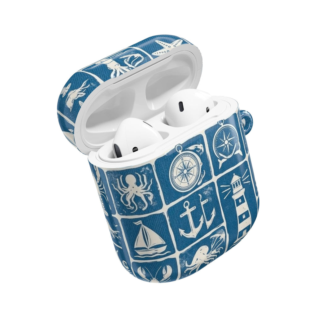 Nautical Tile AirPod Case — Coastal Lighthouse & Sea Creatures Silicone Cover