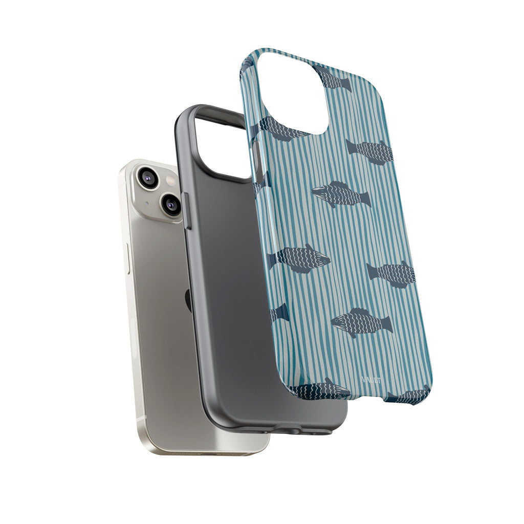 Fish Pattern Tough Phone Case — Blue Striped Ocean Design