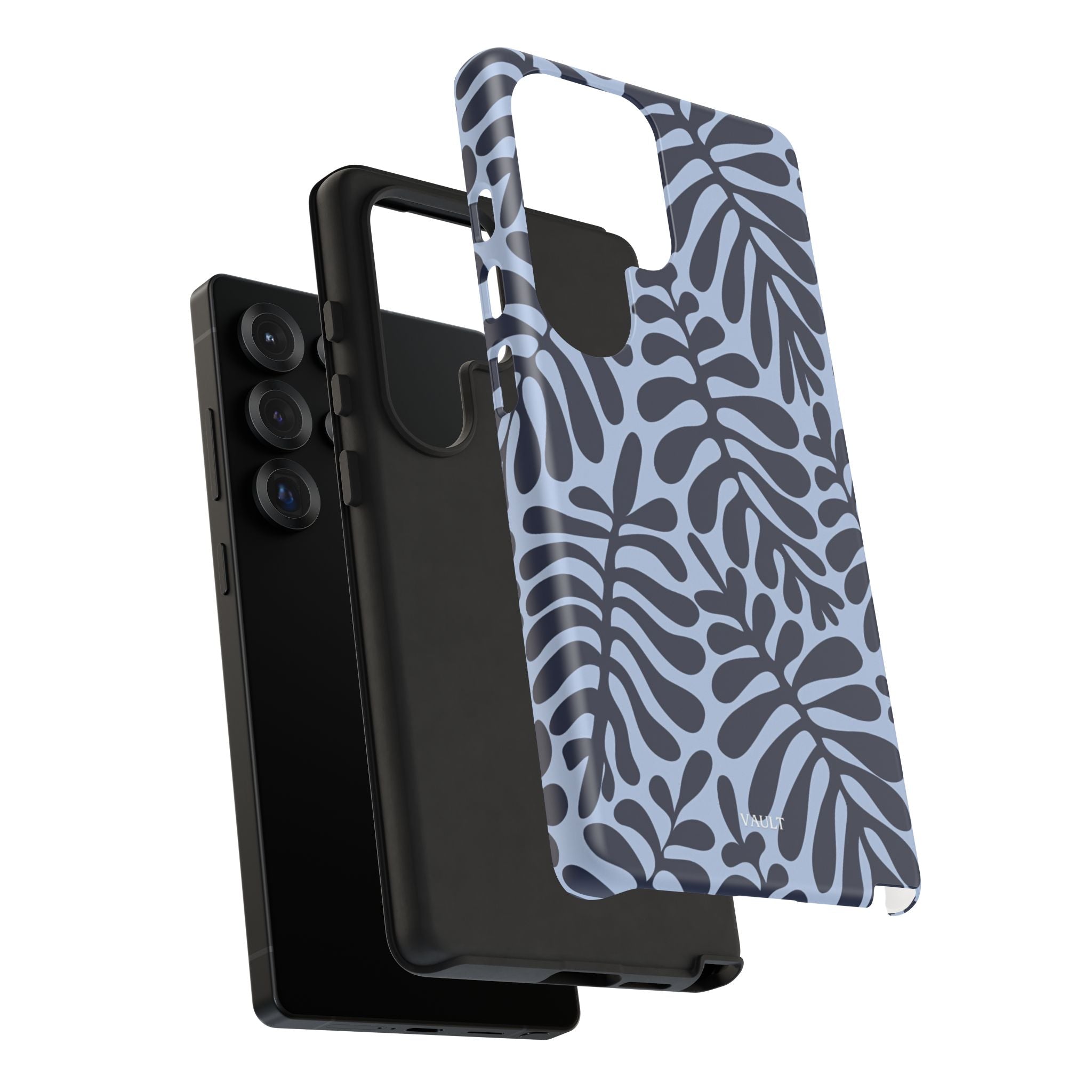 Floral Fern Tough Phone Case – Navy Blue on Light Blue, Protective Slim Cover