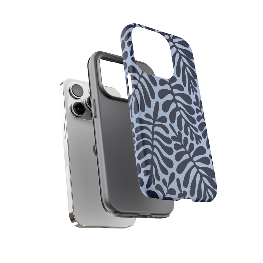 Floral Fern Tough Phone Case – Navy Blue on Light Blue, Protective Slim Cover