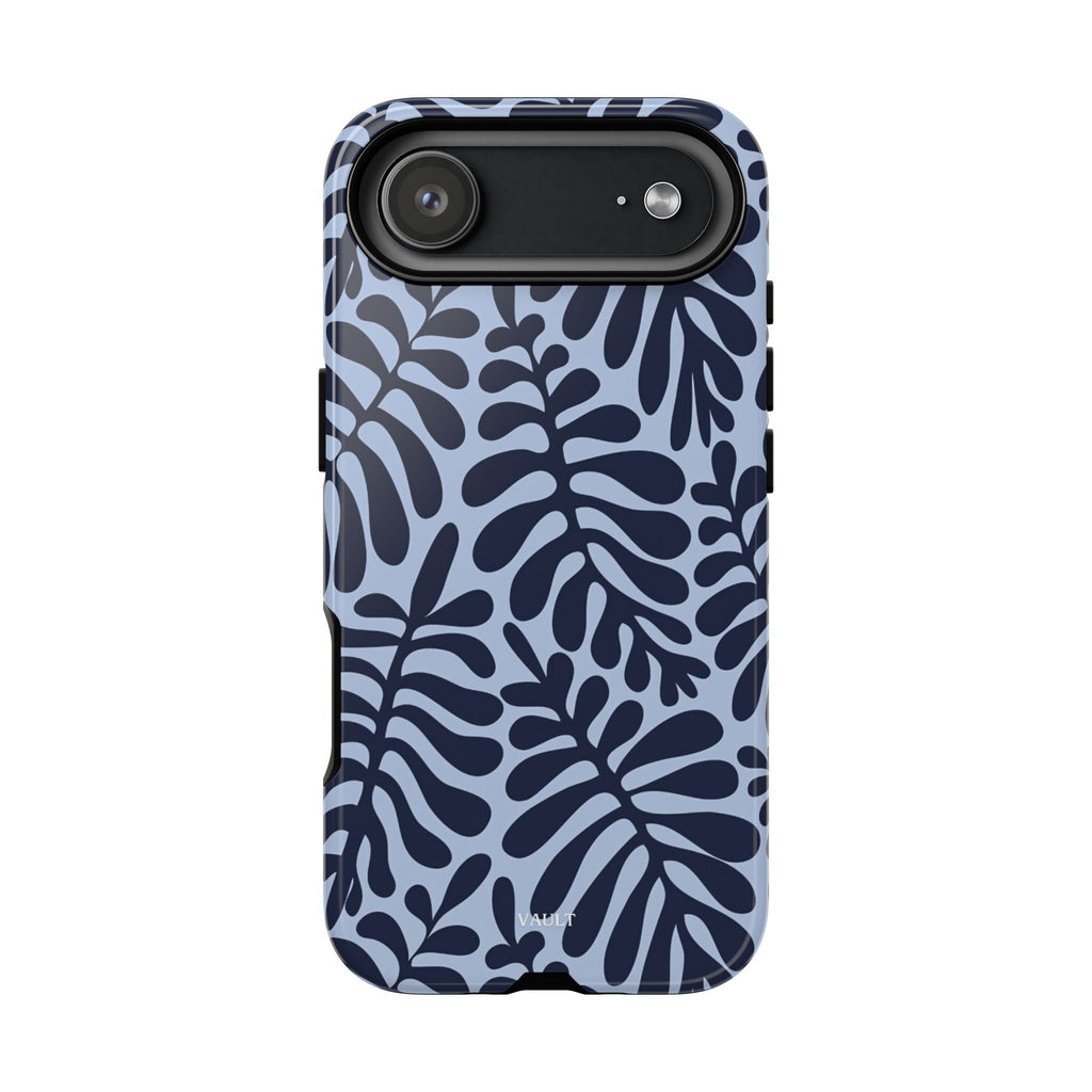 Floral Fern Tough Phone Case – Navy Blue on Light Blue, Protective Slim Cover