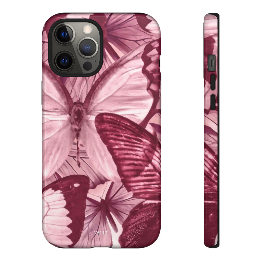 Butterfly Tough Phone Case — Vintage Pink Floral Protective Cover