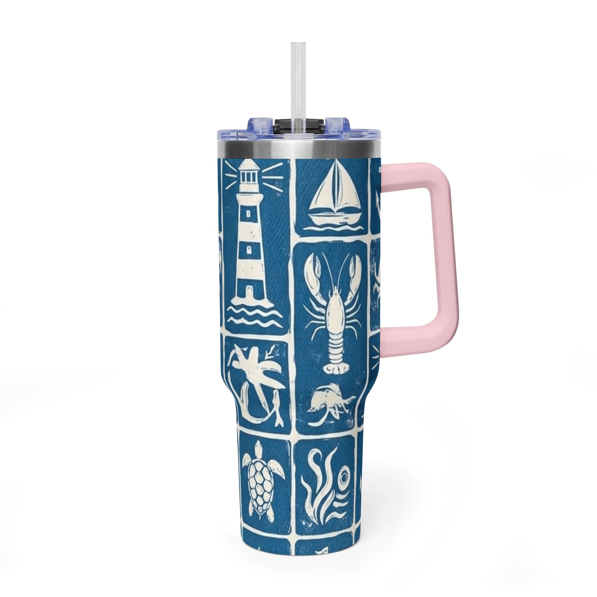 40oz Nautical Thermal Tumbler – Lighthouse, Anchor & Sea Life Travel Mug