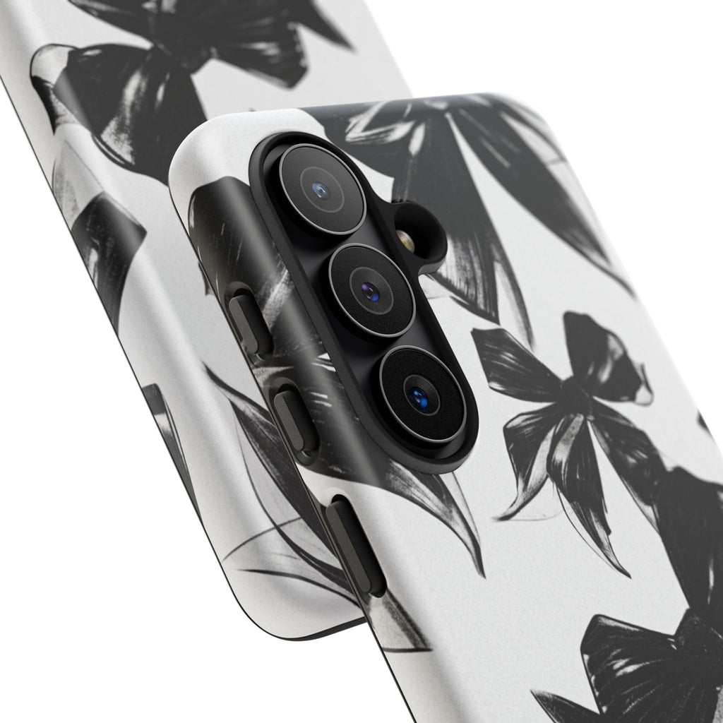 Floral Brushstroke Phone Case — Black & White Botanical Tough Case