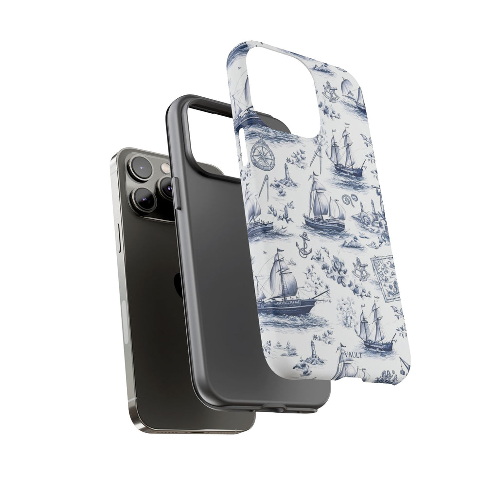 Nautical Vintage Ship Tough Phone Case — Blue Toile Sailboat Pattern