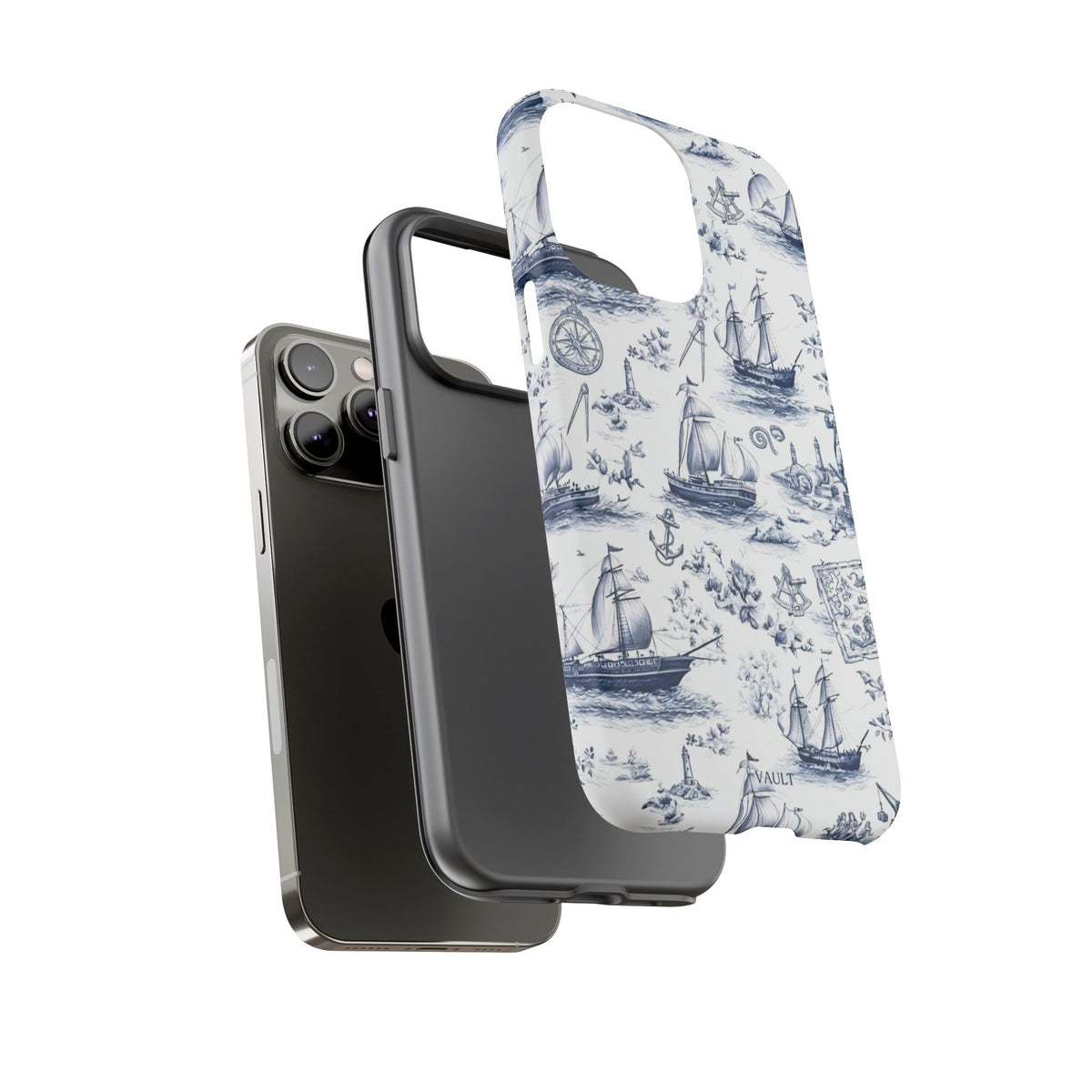 Nautical Vintage Ship Tough Phone Case — Blue Toile Sailboat Pattern
