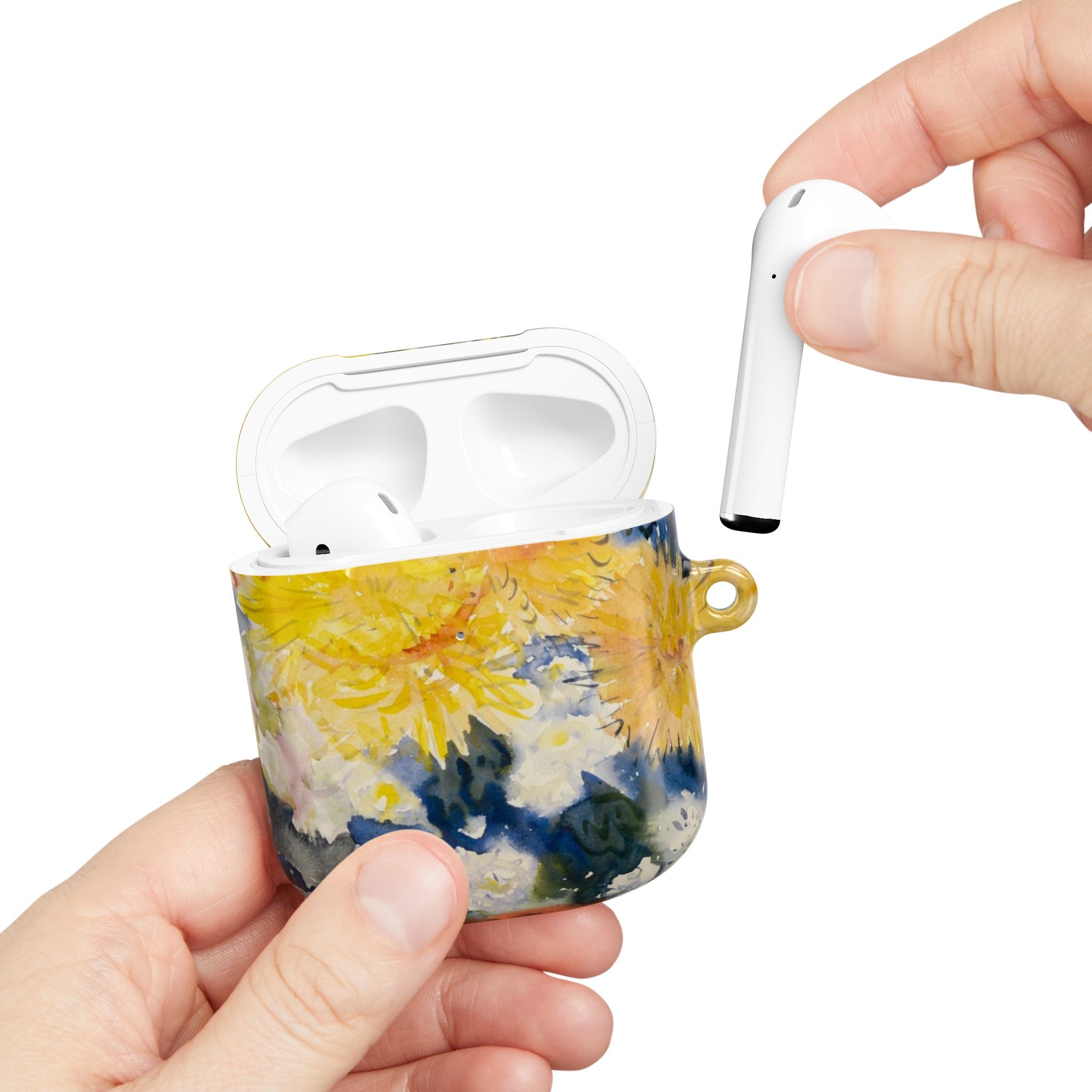 Floral Watercolor AirPod Case — Yellow Blue Sunflower Art Protective Cover