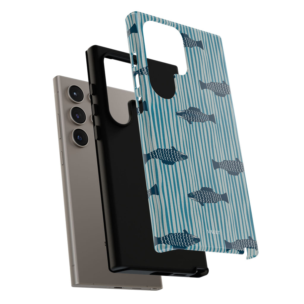 Fish Pattern Tough Phone Case — Blue Striped Ocean Design