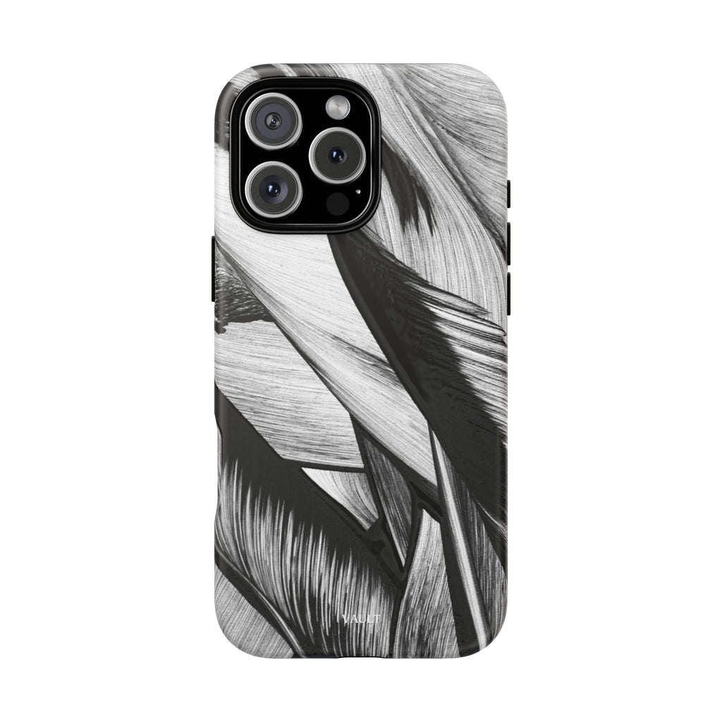 Monochrome Tropical Leaf Tough Phone Case — Black & White Botanical Protective Cover