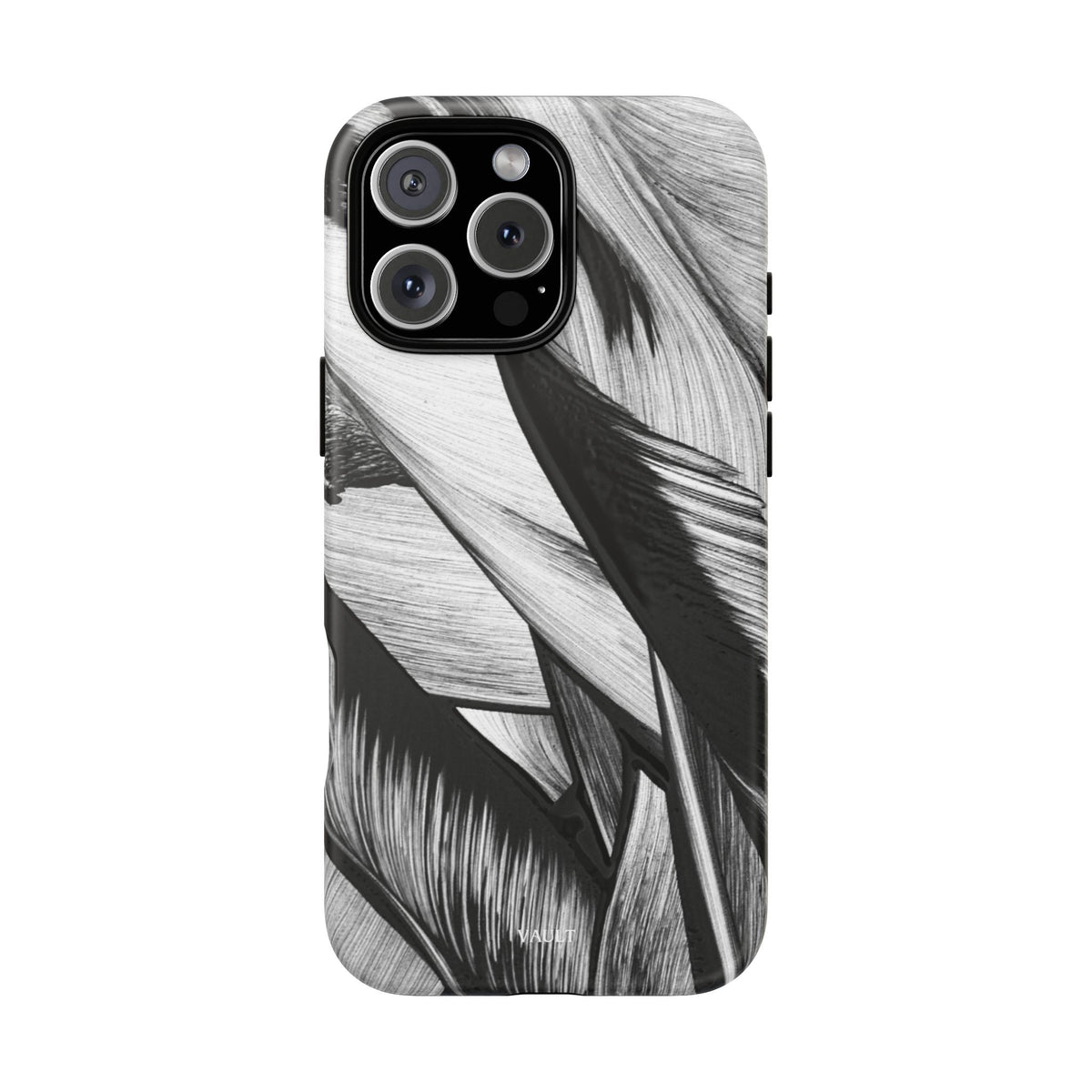Monochrome Tropical Leaf Tough Phone Case — Black & White Botanical Protective Cover
