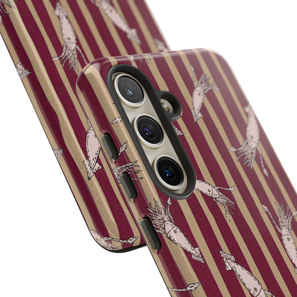 Phone Case - Vintage Shrimp Pattern on Burgundy Stripes