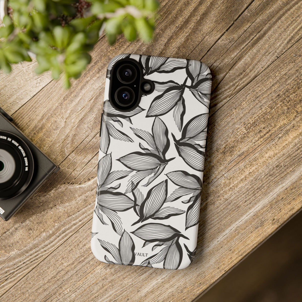 Floral Leaves Tough Phone Case – Black & White Botanical Protection