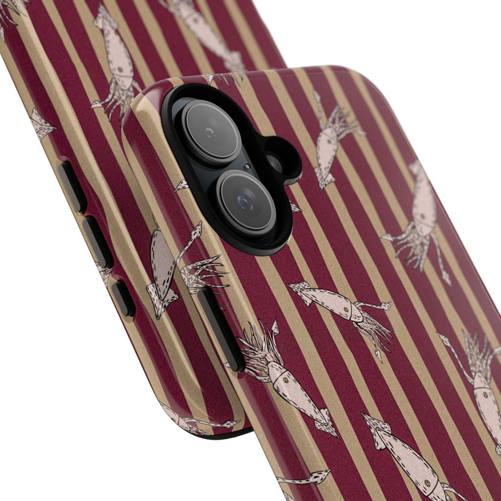 Phone Case - Vintage Shrimp Pattern on Burgundy Stripes