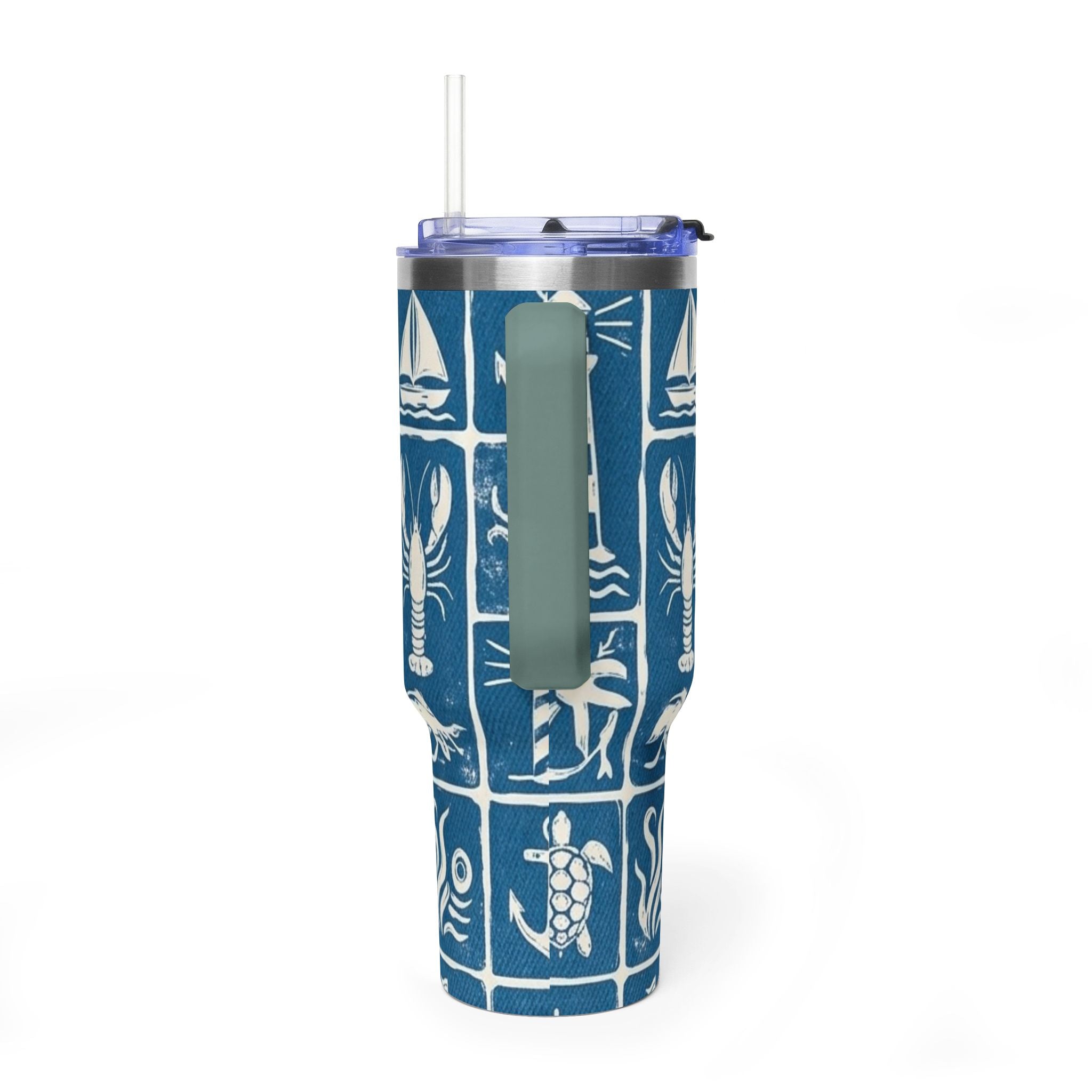 40oz Nautical Thermal Tumbler – Lighthouse, Anchor & Sea Life Travel Mug