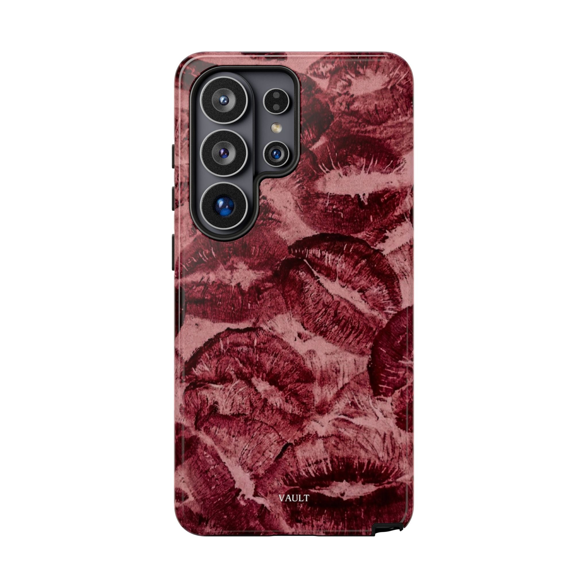 Kiss Print Phone Case – Burgundy Lip Pattern Protective Phone Cover