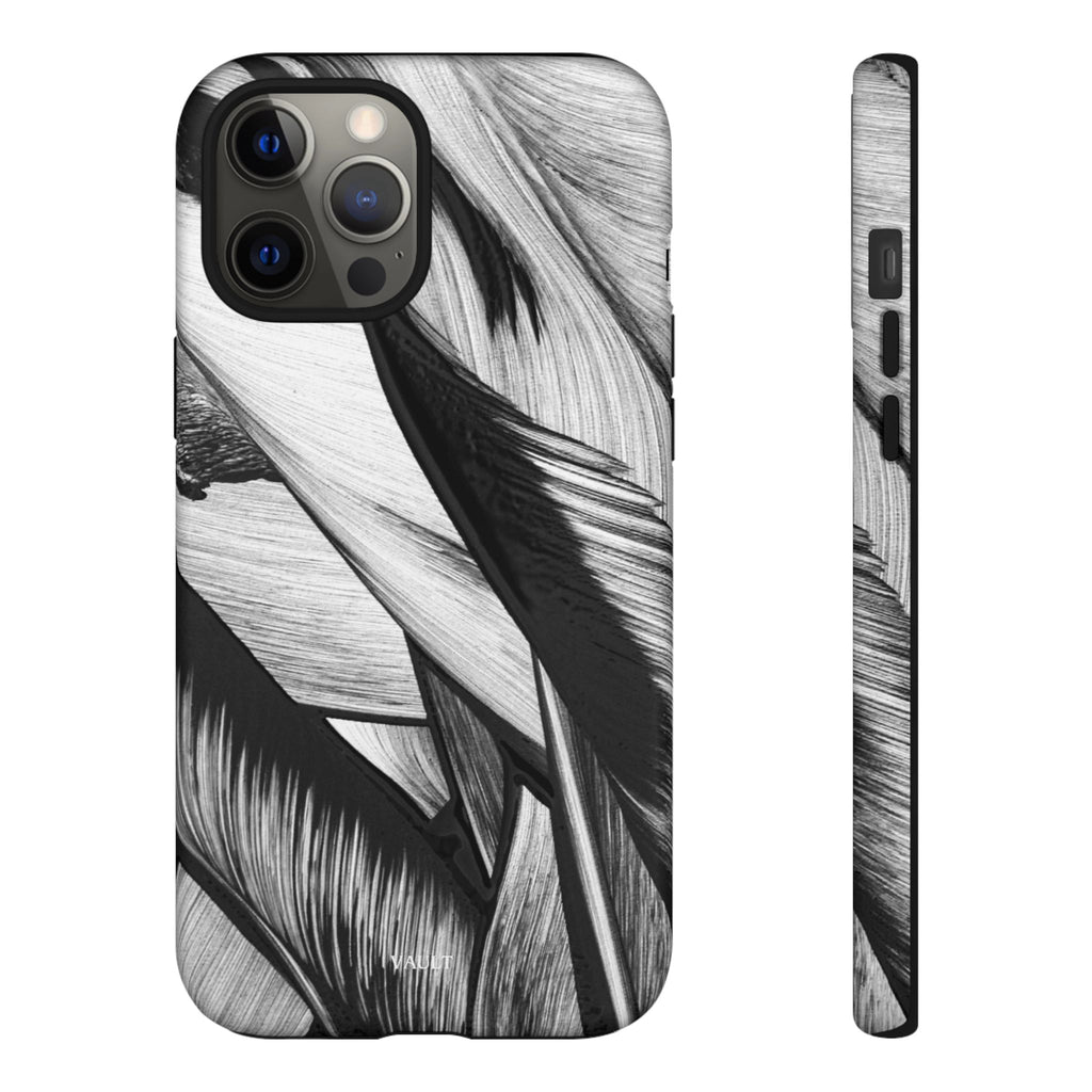 Monochrome Tropical Leaf Tough Phone Case — Black & White Botanical Protective Cover