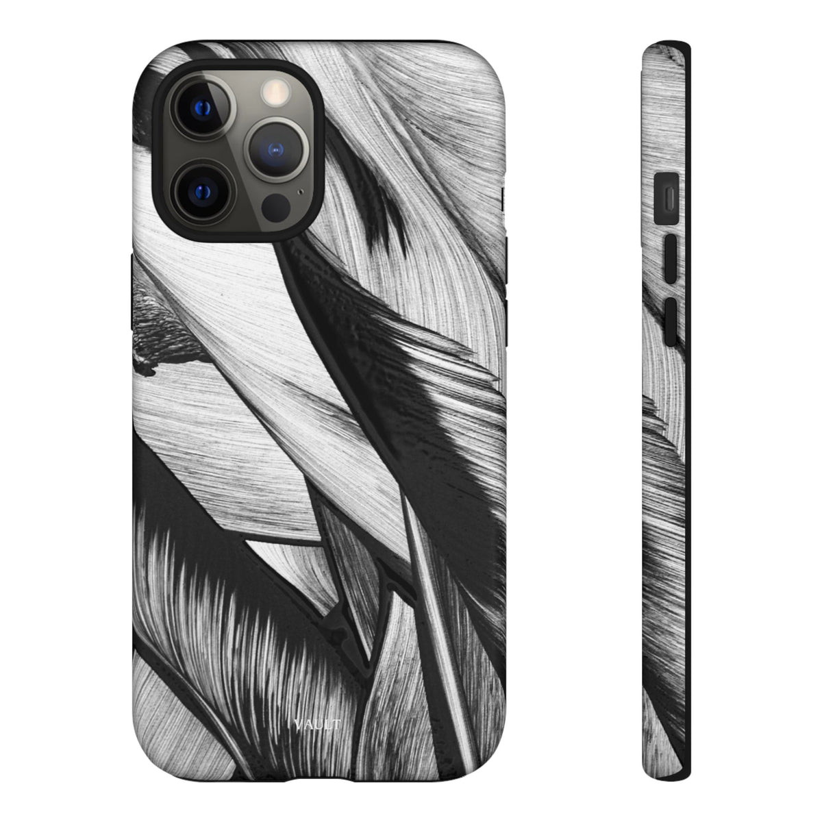 Monochrome Tropical Leaf Tough Phone Case — Black & White Botanical Protective Cover