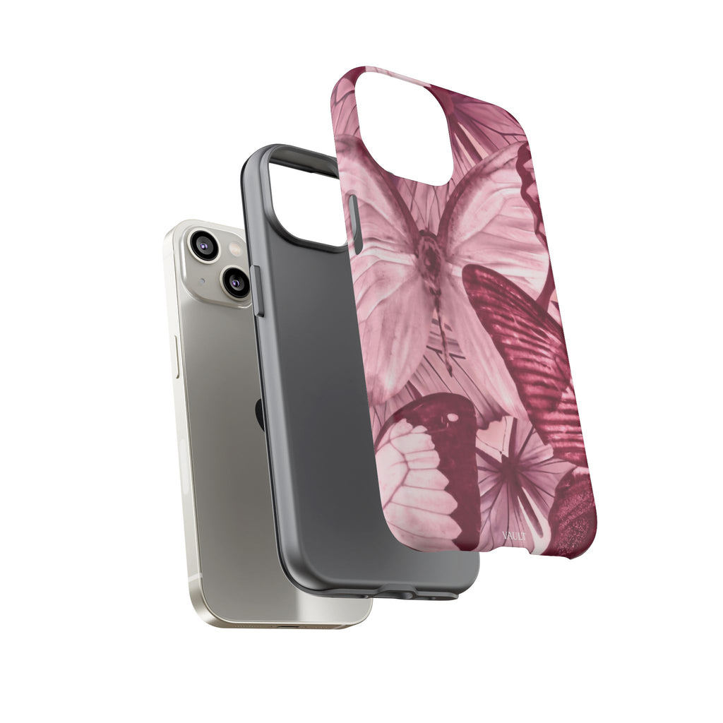 Butterfly Tough Phone Case — Vintage Pink Floral Protective Cover