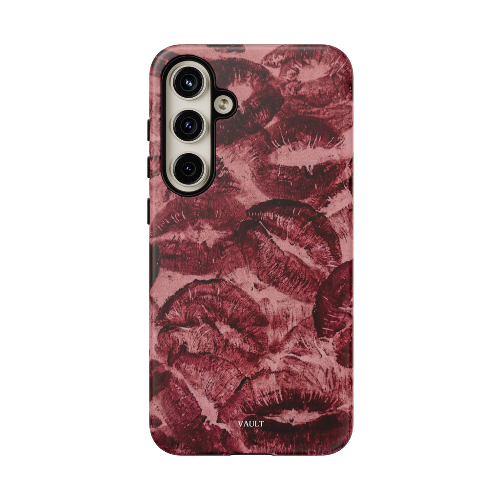 Kiss Print Phone Case – Burgundy Lip Pattern Protective Phone Cover