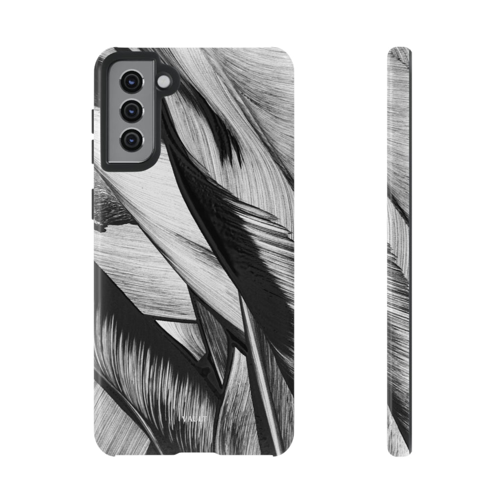 Monochrome Tropical Leaf Tough Phone Case — Black & White Botanical Protective Cover