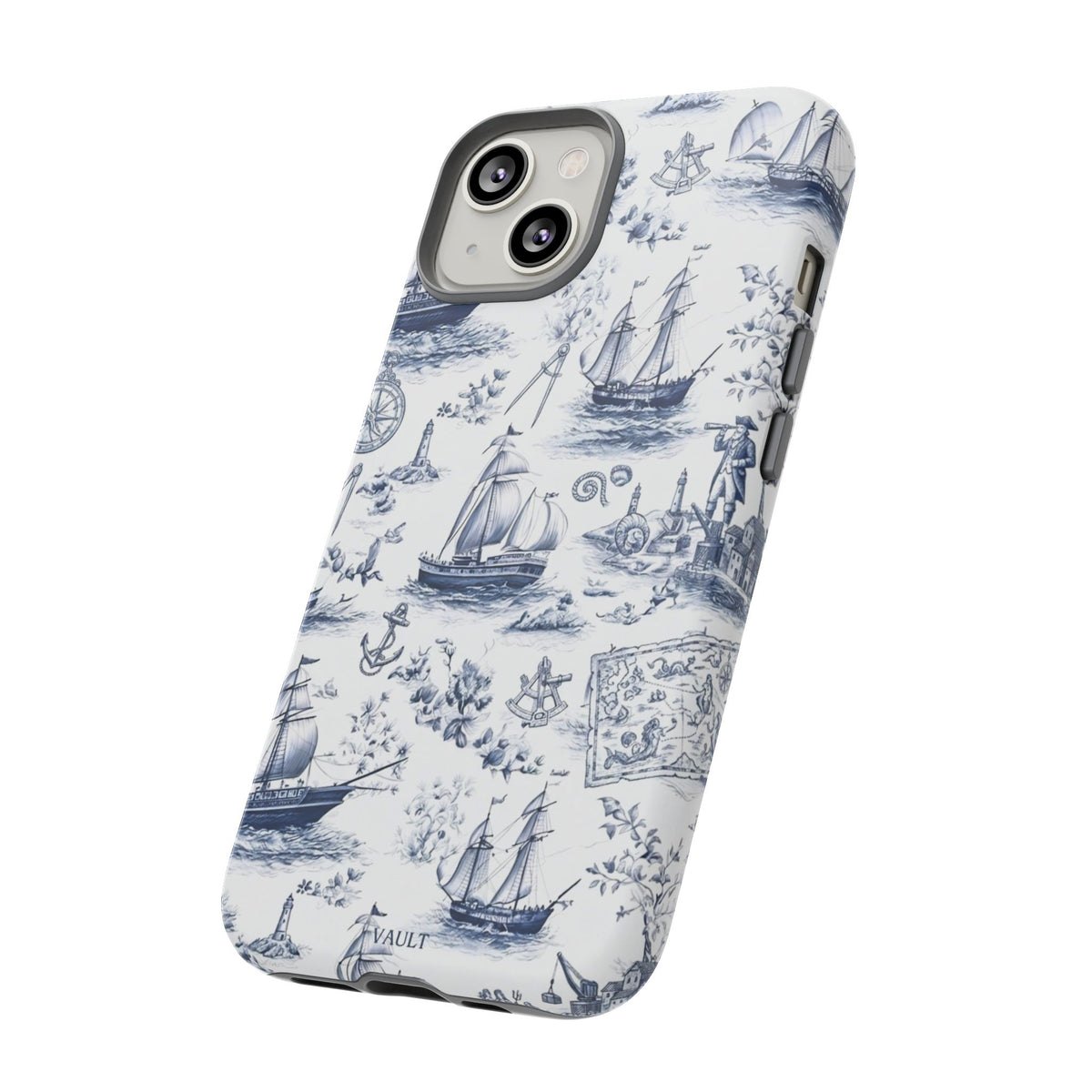 Nautical Vintage Ship Tough Phone Case — Blue Toile Sailboat Pattern