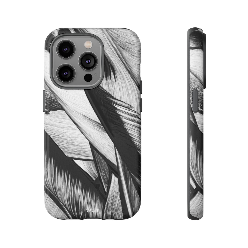 Monochrome Tropical Leaf Tough Phone Case — Black & White Botanical Protective Cover