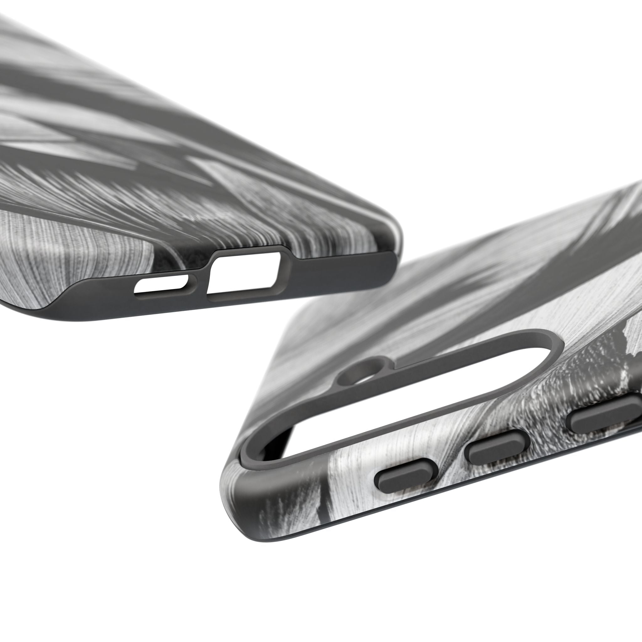 Monochrome Tropical Leaf Tough Phone Case — Black & White Botanical Protective Cover