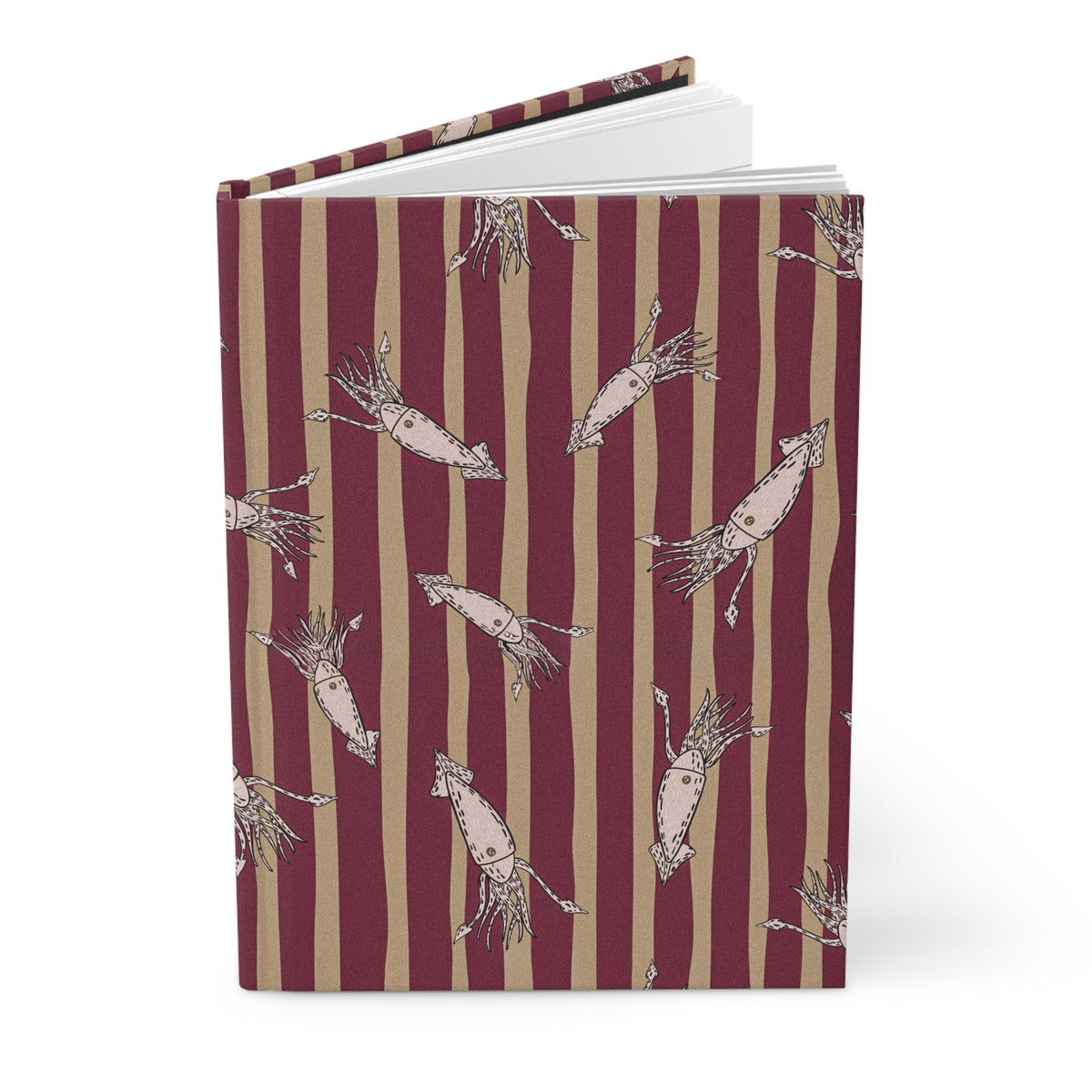 Hardcover Journal — Vintage Shrimp Pattern on Burgundy Stripes