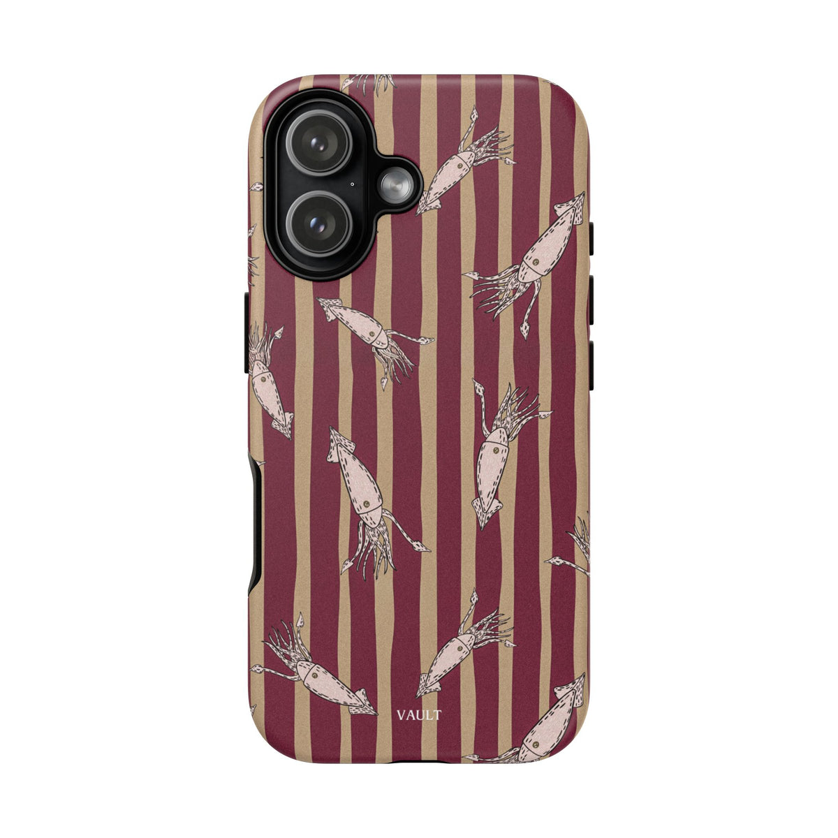 Phone Case - Vintage Shrimp Pattern on Burgundy Stripes